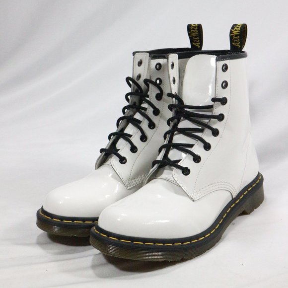 Dr. Martens Shoes - DR. MARTENS 1460 W White Patent Lamper Boots Sz 10 Wmns